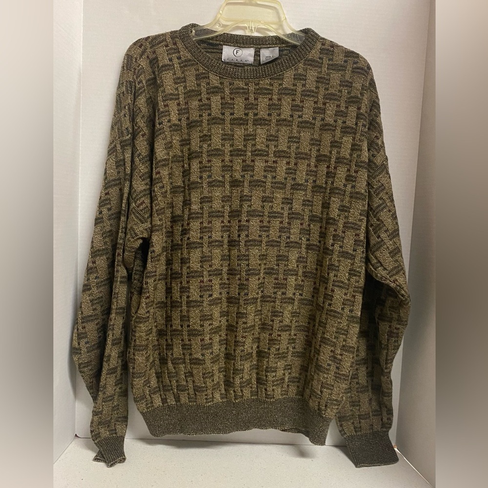 Vintage Farah Men's Crewneck Knit Sweater - Abstract Pattern/Grunge